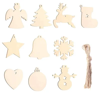 Holz-Weihnachtsbaumschmuck, 100 Stück, DIY-Anhänger mit Juteschnur