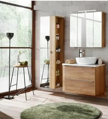 Produktbild von Badmöbel Set CAPRI-D EICHE 80 cm mit Waschbecken LED SOFT-CLOSE Waschtisch, Spiegelschrank Hochschrank