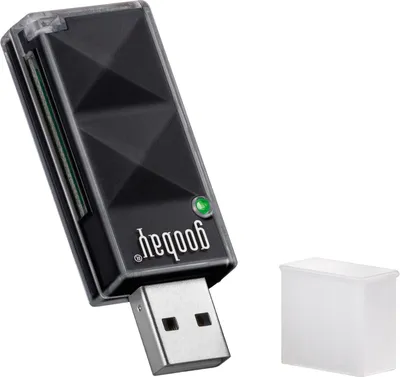 Produktbild von USB 2.0 Kartenlesegerät liest SD-, SDHC- und SDXC-Speicherkarten; mit separatem Adapter auch microSD- und T-Flash-Karten