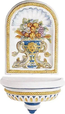 Produktbild von Casa Padrino Luxus Jugendstil Wandbrunnen Weiß / Mehrfarbig 62 x 31 x H. 107 cm - Handgefertigter & handbemalter Keramik Brunnen - Barock & Jugendstil Garten Deko Accessoires