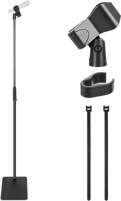 Obrázek produktu pro Mikrofonní stojan Pyle, Čtvercová základna, Nastavitelná výška, S univerzálním 5/8" adaptérem, Mikrofonní klip, Ideální pro studia a koncerty