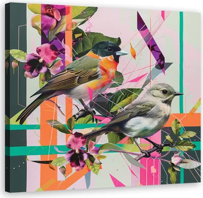 Produktbild von Leinwandbild Ptaki Abstrakcja Kolorowe 40x40 Feeby Bunt bild für die wand bereit zum aufhängen