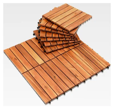 Produktbild von Holzfliesen aus Akazienholz 30x30cm, 55 Stück, 5㎡, Balkonfliesen, Klickfliesen Mosaik für Garten und Terrasse, wetterfest (6 Latten)