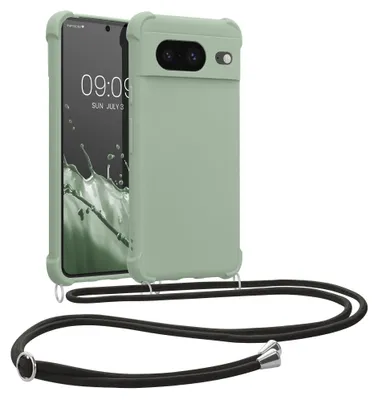 Produktbild von kwmobile Necklace Case kompatibel mit Google Pixel 8 Hülle - Cover mit Kordel zum Umhängen - Silikon Schutzhülle Graugrün
