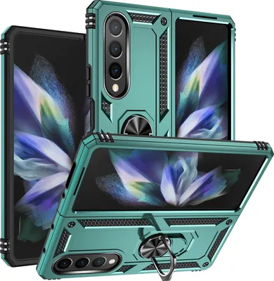 Produktbild von Samsung Galaxy Z Fold4 Hülle, Dual Layer Militäre Fallschutz Schutzhülle mit Ringhalterung Ständer für Samsung Galaxy Z Fold 4 5G Grün
