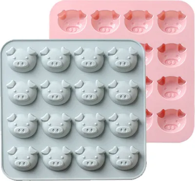 Obrázek produktu pro Silikonová forma na čokoládu Piggy, 2 balení, 16 jamek, prasečí obličej, emotikony, prasátka, formy na bonbóny pro želé, fondán, cukrovinky, keto tukové bomby, pryskyřice