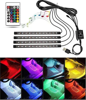 Obrázek produktu pro LED světelný pásek do auta s ovládáním pomocí zvuku – dálkové ovládání – vodotěsný – RGB – osvětlení do auta