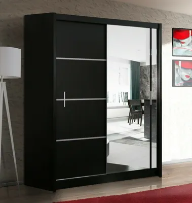 Produktbild von Schwebetürenschrank VISTA 150 cm mit Spiegel – moderner Kleiderschrank Schiebetürenschrank (Schwarz)
