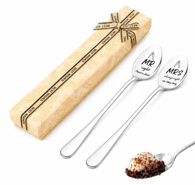 2 Edelstahl-Kaffeelöffel mit Gravur, 19,5 cm, poliert