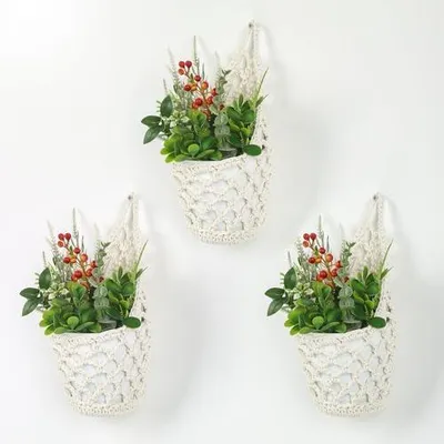 Produktbild von Blumenampel, 3er Set Boho Deko Hängekörbe, Wandvasen & Hängeblumentöpfe, für drinnen & draußen, Garten, Balkon, Fenster, Wohnzimmer - Beige