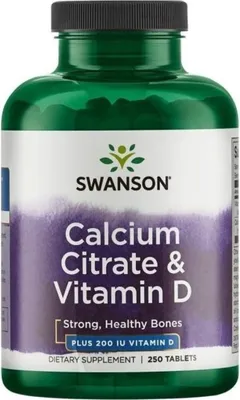 Productafbeelding van VoedingssupplementenSwanson Cytrynian Wapnia I Witamina D3 (250 tabletten) 7659