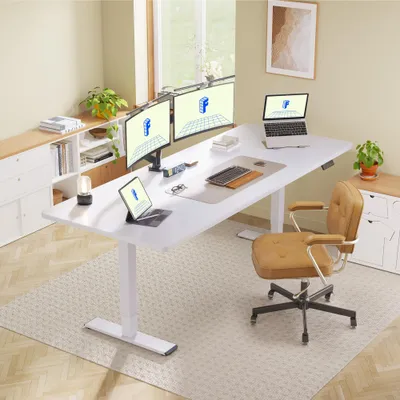 Produktbild von FLEXISPOT QB2 Höhenverstellbarer Schreibtisch Elektrisch 200x80cm, 2 STARKE MOTOREN, 120 kg Tragkraft, Antikollisionsschutz, 4 Memory-Funktion (Weiß)