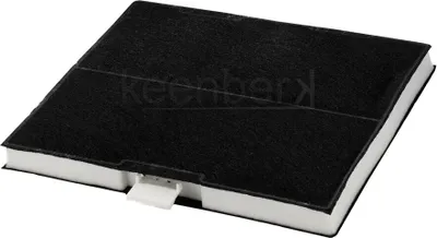 A single black activated carbon filter with white foam edges, shown from a diagonal angle on a white background.