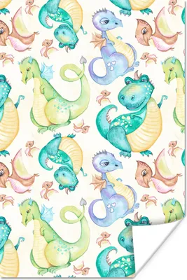 Produktbild von MuchoWow® Poster Dinosaurier - Aquarell - Kinder - Jungen - Mädchen - Kinder 60x90 cm - Wanddekoration