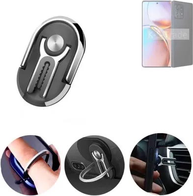 Produktbild von K-S-Trade 3in1 Smartphone-Ring Handy-Ring kompatibel mit Motorola Edge+ 2023 Fingerhalterung  Handyring Tischständer Lüftungsgitter-Halterung Tisch