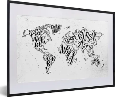 Produktbild von MuchoWow® MuchoWow® Gerahmtes Poster Weltkarte - Weiß - Schwarz 60x40 cm - Poster mit zchwarzem Bilderrahmen - Schlafzimmer - Plakat in Rahmen - Drucken