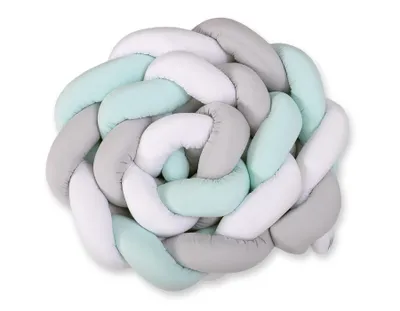Image de Côté de lit tressé 360 cm blanc-gris menthe en coton de haute qualité