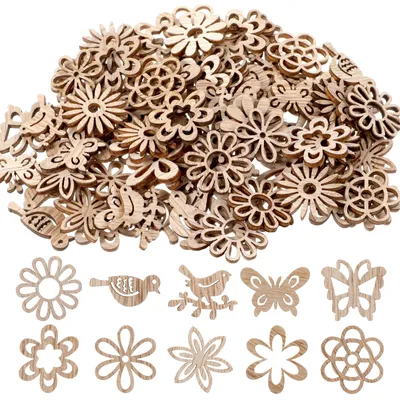 100 Holzblumen-Scheiben, 2 cm, DIY-Bastelzubehör