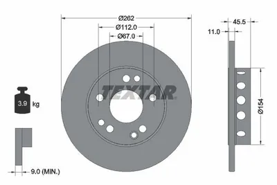 Obrázok produktu pre 2 brzdové kotúče Textar 262 mm vpredu pre Mercedes 190
