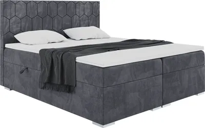 Produktbild von MEBLINI Boxspringbett mit Bettkasten - Gepolstert Doppelbett mit Matratze und Topper - Polsterbett mit Stauraum - Bett mit Kopfteil - Stauraumbett - PILATO - 180x200 - H4/Dunkelgrau Samt
