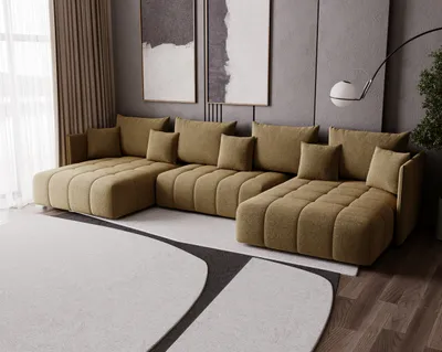 Produktbild von FurMeb24 - U-f¶rmiges Sofa APOLLO Sofa fr Wohnzimmer mit Schlaffunktion und Bettzeugablage Braun MONOLITH 20, 346 x 188 cm, Mit Auflage