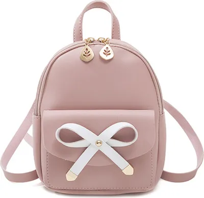 Produktbild von Süßer Lederrucksack mit Schleife für Mädchen, Mini-Rucksack, Geldbörse für Damen