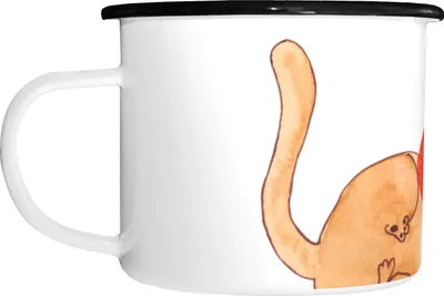 Produktbild von Mr. & Mrs. Panda Pott Katze Wolle - Weiß - Geschenk, Emaille Becher, Cats, Teetasse, Katzen, Emaillierte Tasse, Spielen, Teebecher, Putzig, Cat, Haferl, Wollknäuel