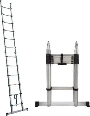 Produktbild von Teleskopleitern Lucian – 3,8m – Ausziehbare Multifunktionale Edelstahl-Leiter – Tragbare stabile Zolderleiter – EN131-