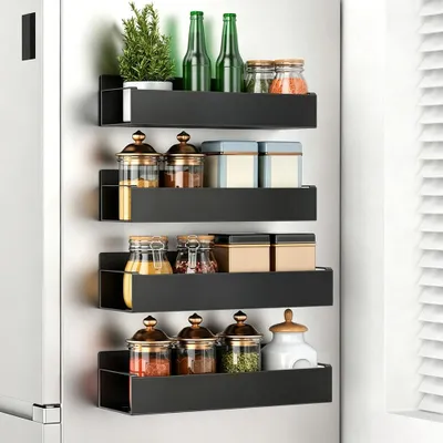Produktbild von Magnetisches Küchenregal, Kühlschrank-Seitenregal ohne Bohren, Gewürzregal und Aufbewahrungsregal für Küche Schwarz 29.5*9.5*7.5cm 【CX-9568】