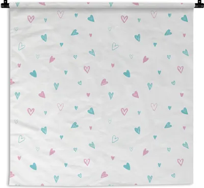 Produktbild von MuchoWow® Wandteppich Wandbehang Herzen - Muster - Pastell 150x150 cm Tapisserie Dekoration Wandtuch - Wohnaccessoires - Modernes