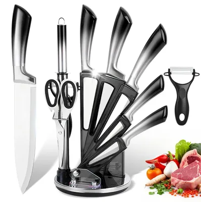 Produktbild von Küchenmesser Set, Antihaftbeschichtet, Inklusive Messerhalter, schwarz