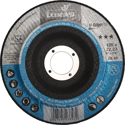 Produktbild von LUKAS-ERZETT Kehlnahtschleifscheibe U-EDGE PRO 125 mm Korn 40