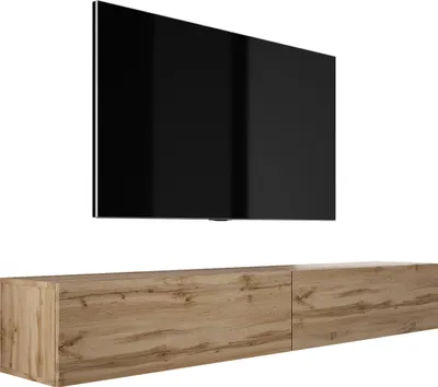 Zdjęcie produktu dla RTV DMG Szafka RTV wisząca w kolorze dąb Wotan - Nowoczesny design szer: 200 (2 x 100) cm, wys: 34 cm, gł: 32 cm. Szafka RTV niska, szafka RTV, szafka RTV wisząca, szafka RTV niska