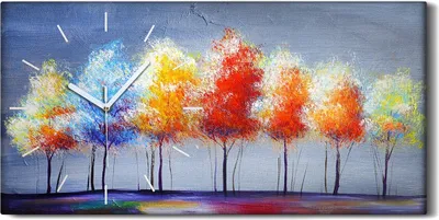 Produktbild von Wanduhr Bürouhr Leinwand Bild Geräuschlos 60x30 Bäume malen Bunte Kunst - weiße Hände