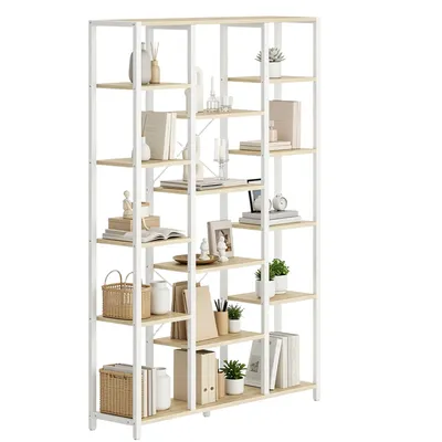 Produktbild von Bücherregal, Standregal mit 6 Ebenen 15 Ablagen | Verstellbare offene Ablagen, für Wohnzimmer, Büro, Schlafzimmer, 30 x 70 x 170cm, Weißeiche und Weiß