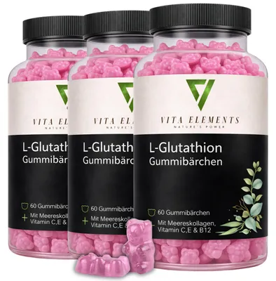 Produktbild von Vita Elements L-Glutathion Gummibärchen 3er Set 60 Stk Antioxidantien Meereskollagen Nahrungsergänzungsmittel