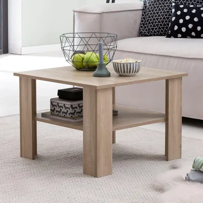 Produktbild von FineBuy Couchtisch Sonoma Holz 60 x 42 x 60 cm Holztisch mit Ablage Wohnzimmertisch Coffee Table Sofatisch Loungetisch Kaffeetisch Stubentisch