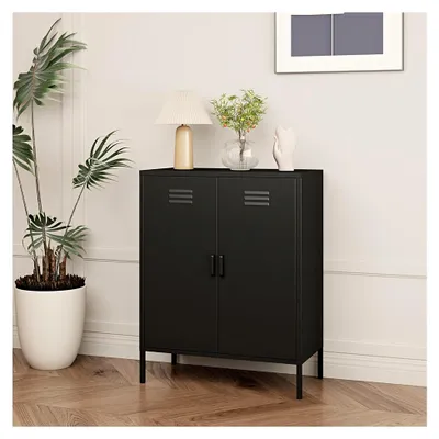 Produktbild von Aktenschrank Pyhäranta Metallschrank mit 2 Türen 102 x 80 x 40 cm Schwarz matt