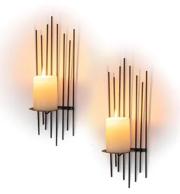 Productafbeelding van Unyqoos® 2-delige set zwarte metalen wandkaarsenhouder – geometrische wandkandelabers, corrosiebestendig, stabiele houders voor stompkaarsen