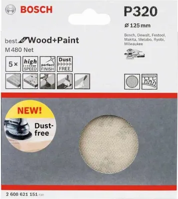 Produktbild von Bosch Professional 5 Stück Schleifblatt M480 P320 Wood and Paint Ø 125 mm,