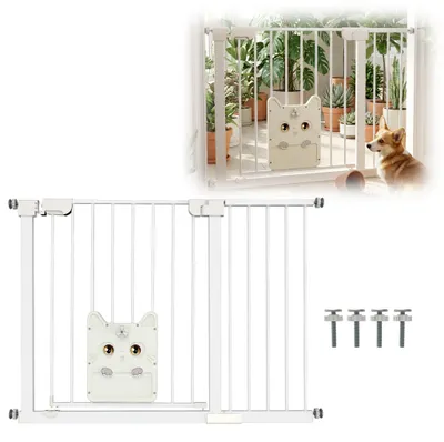 Produktbild von JOIEYOU Treppenschutzgitter ohne Bohren, Türschutzgitter mit Haustier-Schiebetür, Einhandbedienung, Baby Türgitter für Treppe Tür Flur, Weiß, 105–115cm