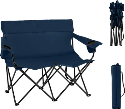 Produktbild von GOPLUS Campingstuhl faltbar für 2 Personen, Klappstuhl XXL 2 Sitzer bis 300kg, Faltsofa mit hoher Rückenlehne, Becherhalter, Tragetasche, Blau