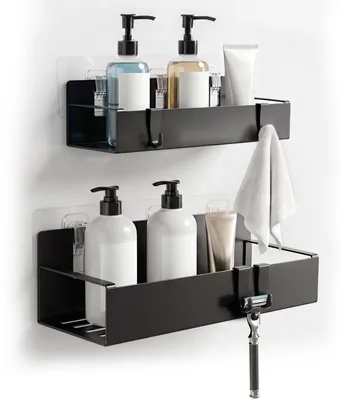 Image de Omgoods - Lot de 2 étagères de douche sans perçage, étagère de salle de bain en acier inoxydable