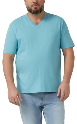 Produktbild von s.Oliver Herren T-Shirt – V-Ausschnitt, Jersey, Label-Print, Big Size – Größe XXL, Blue Green