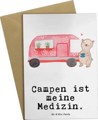 Produktbild von Mr. & Mrs. Panda babykarte Bär Camper - Weiß - Geschenk, osterkarte, weihnachtskarten, Campen, Wohnmobil, Grußkarte, einladungskarten, Urlaub, Zelten, glückwunschkarten
