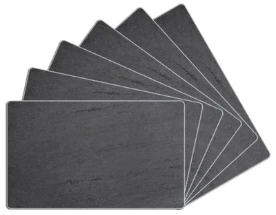 Produktbild von Wallario Frühstücksbrettchen 6er Set aus Glas, je 14 x 23 cm, mit rutschfesten Füßen, Motiv Schwarze Schiefertafel Optik - Steintafel