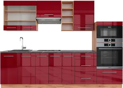 Produktbild von Küchenzeile Vicco Fame-Line Bordeaux Hochglanz/Goldkraft Eiche 280 cm , AP Anthrazit, Model 42128