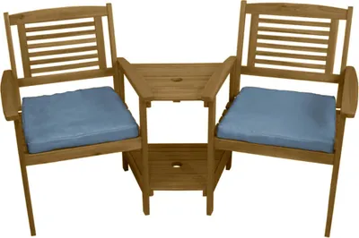 Produktbild von Doppel Gartenbank mit Tisch Loveseat Wetterfest 2-Sitzer Akazie Adirondack Liebessitz Sitzbank Sonnenschirmloch Ecksitz Eckbank Terrasse Balkon Gartenmöbel 320kg Kapazität Akazienholz 2 GRATIS Kissen