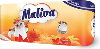 Produktbild von Toilettenpapier Maliva Tropical 56 Rollen, 100% Zelltoff, 3-lagig, 130 Blätter je Rolle (9,1x13 cm), Rollenlänge 17 m