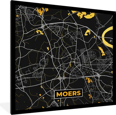 Produktbild von MuchoWow® Gerahmtes Poster Moers - Karte - Stadtplan - Gold - Deutschland 40x40 cm - Poster mit Schwarzem Bilderrahmen Wandposter Rahmen Foto Bilder - Mit Rahmen - Wanddekoration Schlafzimmer
